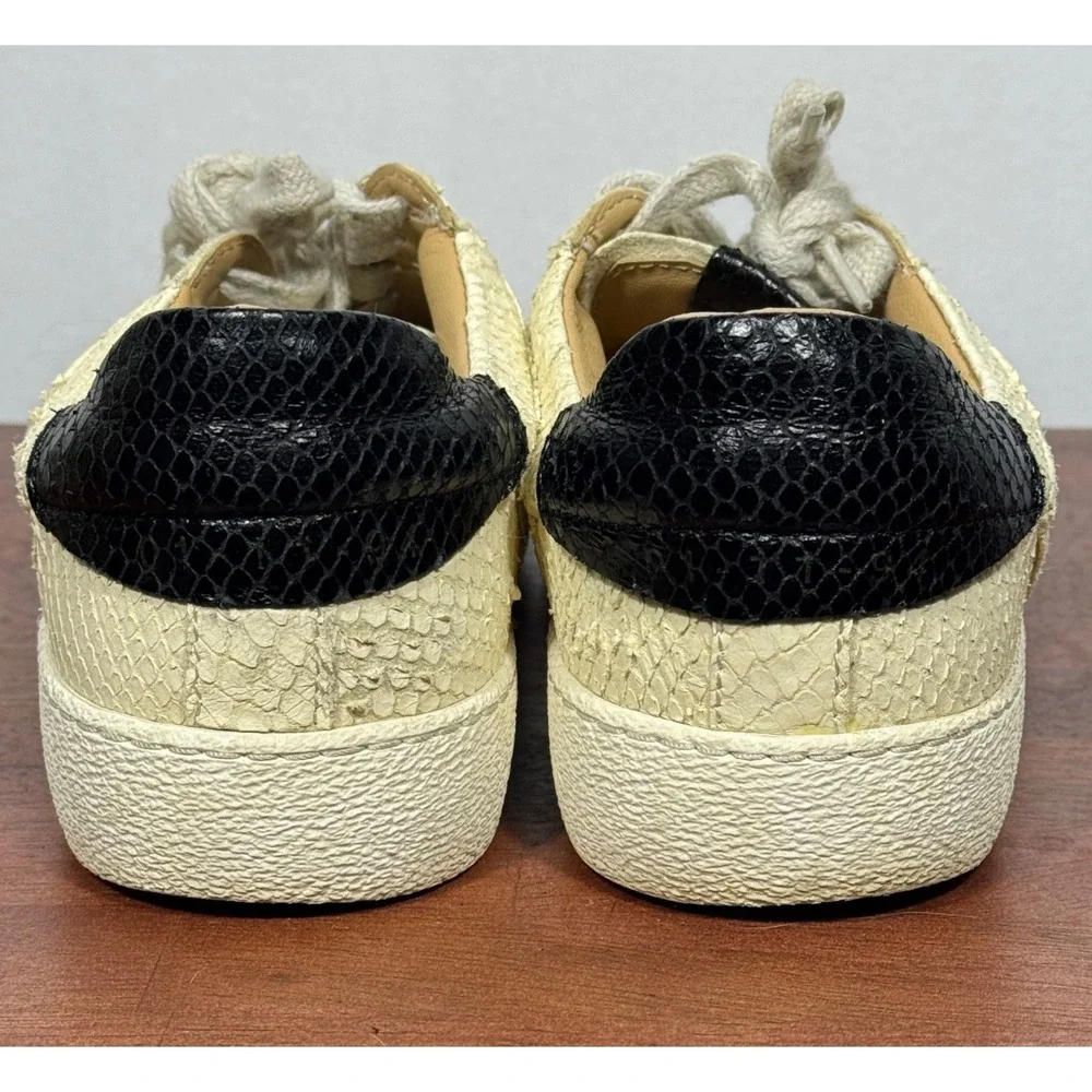 AllSaints Womens Snake‎ Print Leather Low Top Sneakers Cream Black Sz EU 39/8.5
